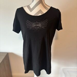 Womens Harley-Davidson Women’s 2X Black Studded Graphic Lace-Up Back T-Shirt